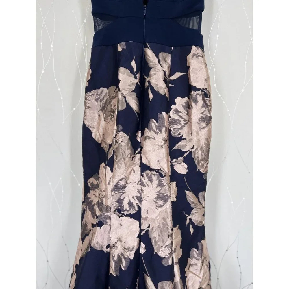 NWT Xscape Navy Floral Brocade Mermaid Gown $249 - Picture 11 of 16
